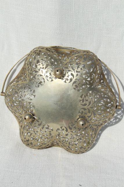 photo of 1930s vintage silver brides basket, pierced silver bowl bonbon dish #4