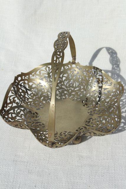 photo of 1930s vintage silver brides basket, pierced silver bowl bonbon dish #5