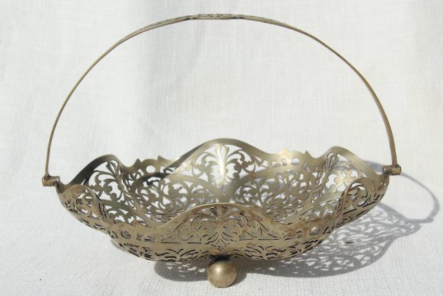 photo of 1930s vintage silver brides basket, pierced silver bowl bonbon dish #7