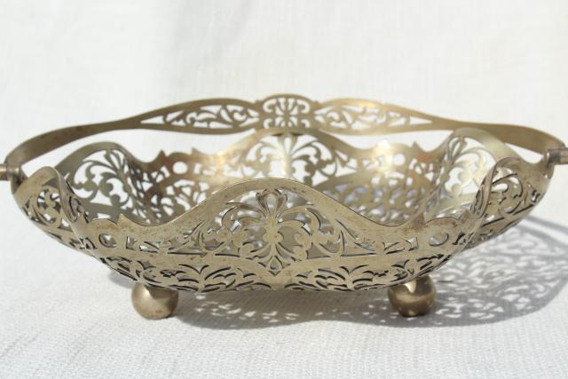 photo of 1930s vintage silver brides basket, pierced silver bowl bonbon dish #9