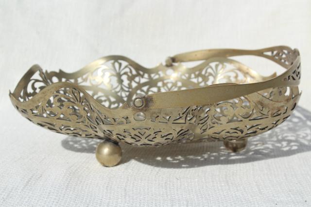 photo of 1930s vintage silver brides basket, pierced silver bowl bonbon dish #10