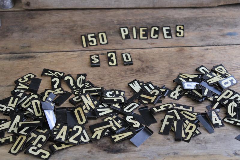 photo of 1930s vintage tin metal sign letters, numbers & symbols menu board store price signage #1