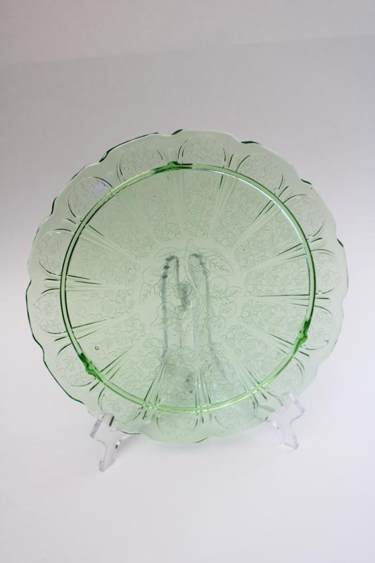 Green depression glass cake plate best sale