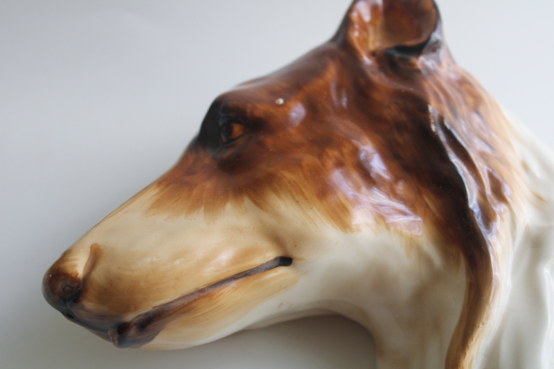 photo of 1930s vintage wall plaque, beautiful hand painted ceramic collie dog head profile  #2