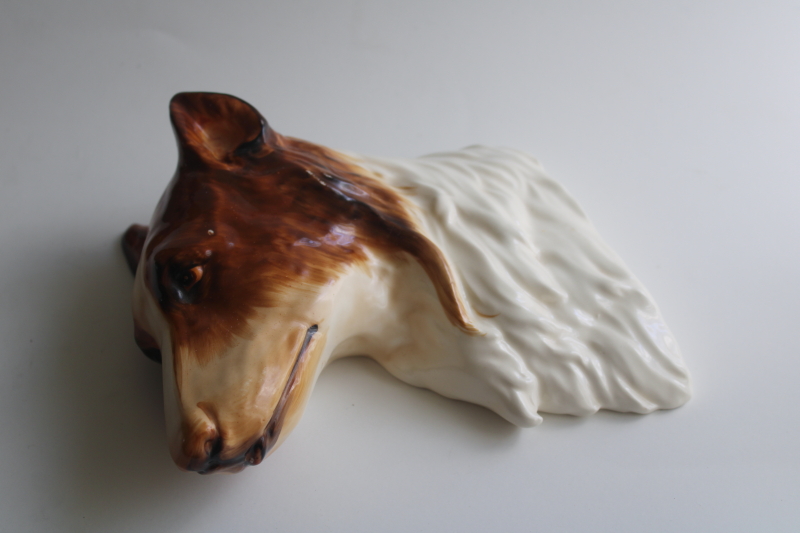 photo of 1930s vintage wall plaque, beautiful hand painted ceramic collie dog head profile  #5