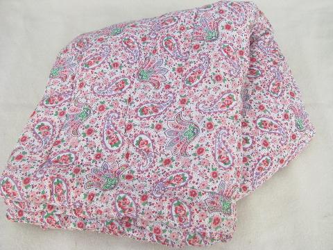 photo of 1930s vintage whole cloth tied quilt, floral print cotton fabric #2