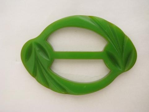 photo of 1930s-40s art deco carved green catalin bakelite buckle, vintage sewing #1