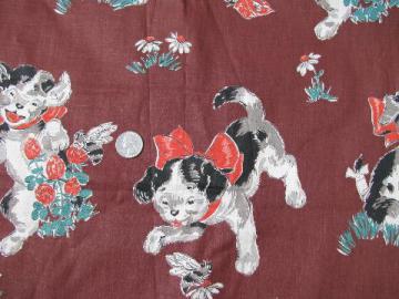 catalog photo of 1930s-40s novelty print vintage cotton fabric, puppy dogs!