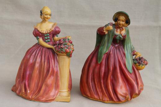 photo of 1930s-40s vintage chalkware lady figurines, kitschy painted plaster figures of beautiful ladies #1