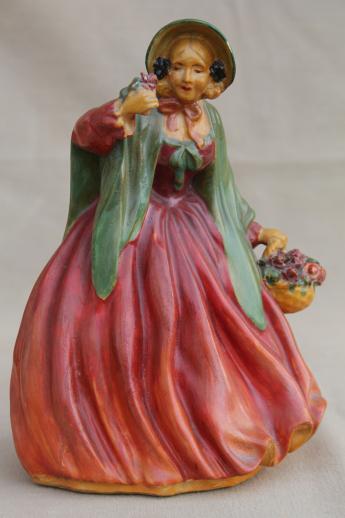 photo of 1930s-40s vintage chalkware lady figurines, kitschy painted plaster figures of beautiful ladies #8