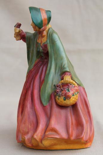 photo of 1930s-40s vintage chalkware lady figurines, kitschy painted plaster figures of beautiful ladies #9