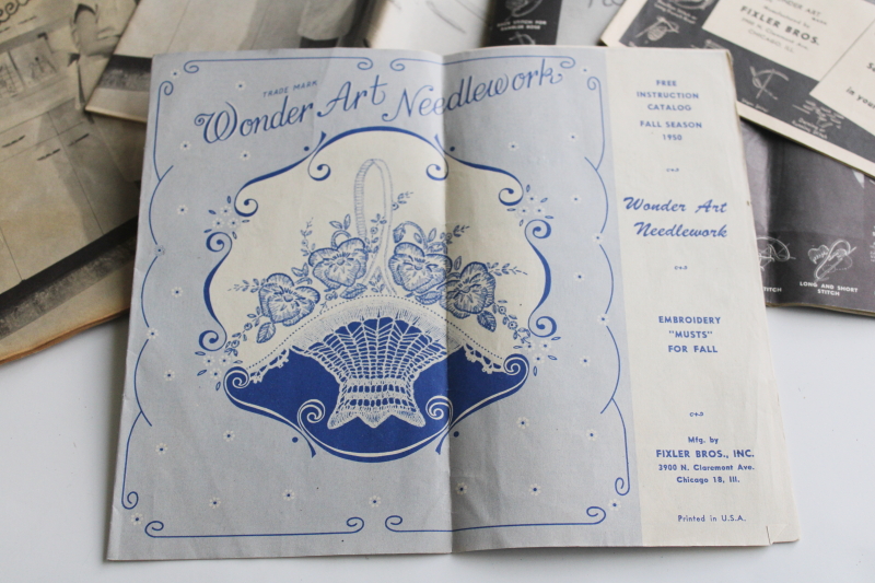 photo of 1940s & 50s vintage catalogs, WonderArt needlework embroidery designs for linens & fancywork  #2