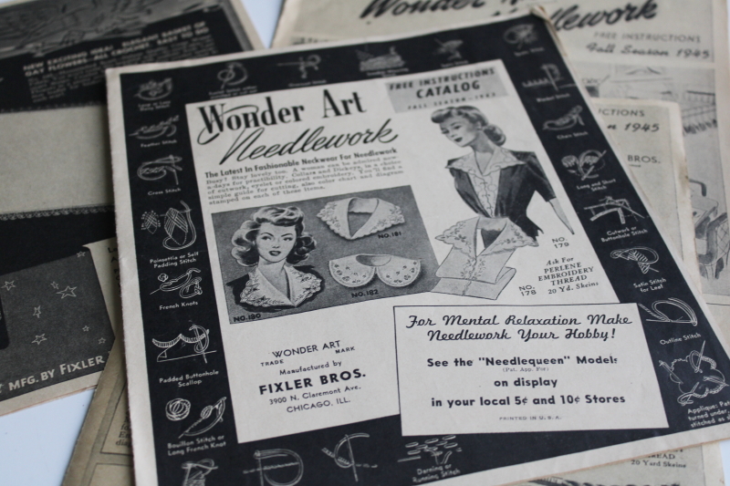 photo of 1940s & 50s vintage catalogs, WonderArt needlework embroidery designs for linens & fancywork  #4