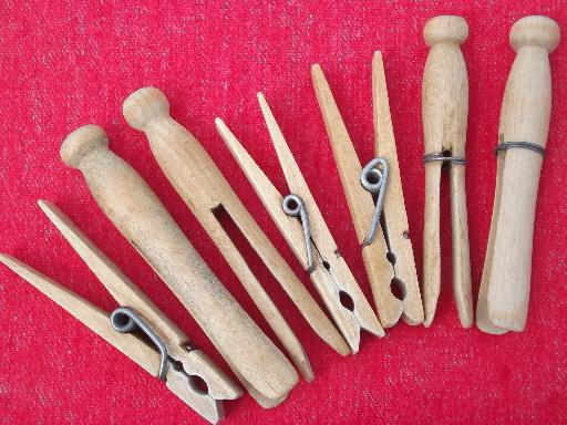 photo of 1940s 50s laundry wash line hanger clothespin bag, vintage clothespins #3