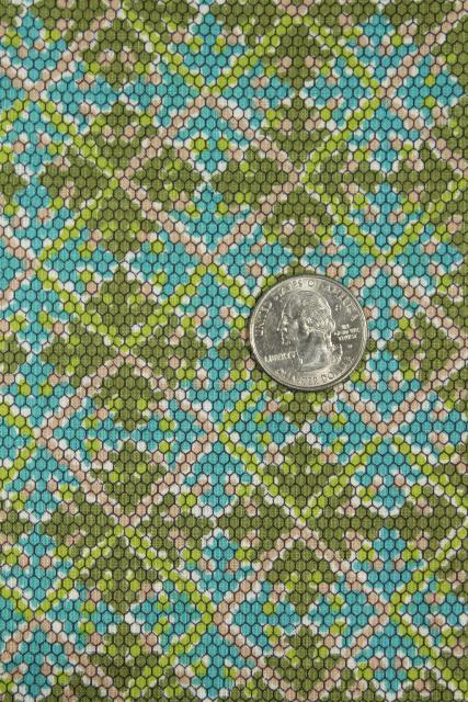 photo of 1940s 50s vintage 36 wide cotton fabric, argyle plaid pixel print blue & green #1