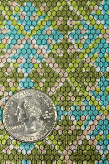 photo of 1940s 50s vintage 36 wide cotton fabric, argyle plaid pixel print blue & green #3