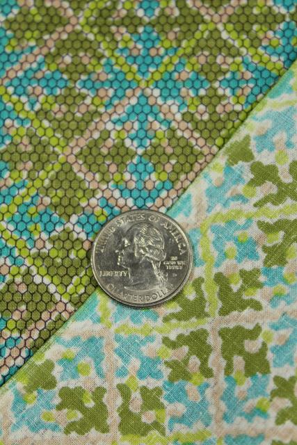 photo of 1940s 50s vintage 36 wide cotton fabric, argyle plaid pixel print blue & green #5