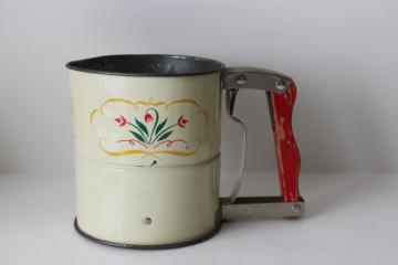 catalog photo of 1940s 50s vintage Androck flour sifter Dutch tulips red flowers pattern 