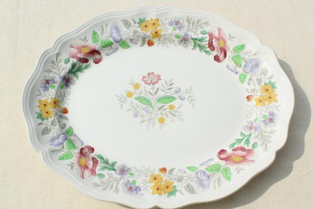 photo of 1940s 50s vintage English Royal Doulton china platters, bowls, tureen Stratford floral on ivory #2