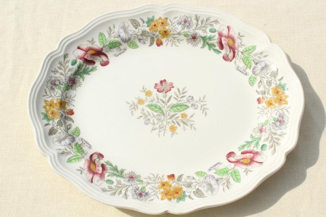 photo of 1940s 50s vintage English Royal Doulton china platters, bowls, tureen Stratford floral on ivory #3