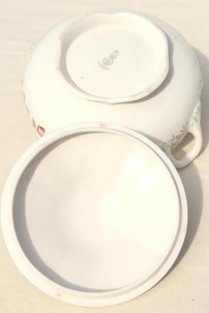 photo of 1940s 50s vintage English Royal Doulton china platters, bowls, tureen Stratford floral on ivory #10