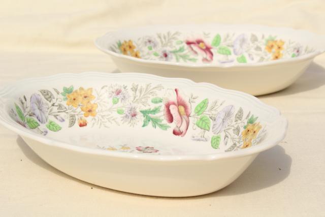 photo of 1940s 50s vintage English Royal Doulton china platters, bowls, tureen Stratford floral on ivory #11