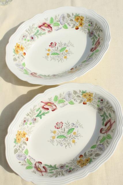 photo of 1940s 50s vintage English Royal Doulton china platters, bowls, tureen Stratford floral on ivory #12