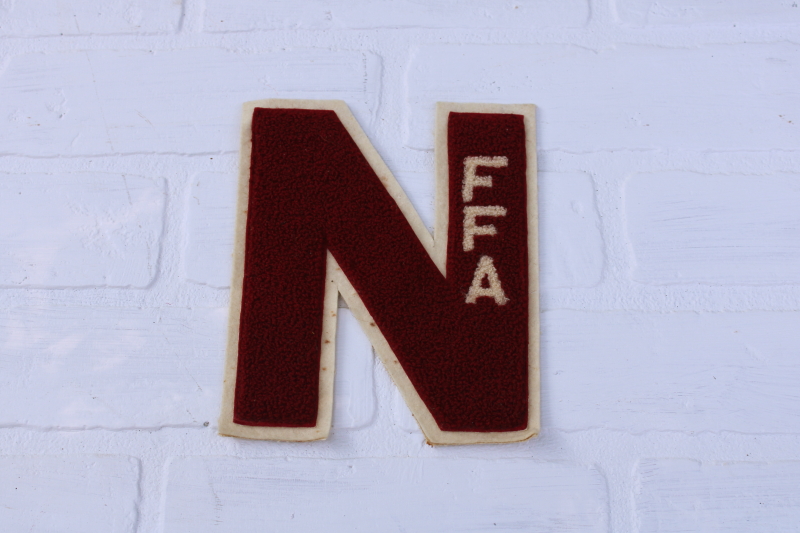 photo of 1940s 50s vintage FFA chenille letter N letterman varsity jacket sew on patch, Anthony Minneapolis label #1