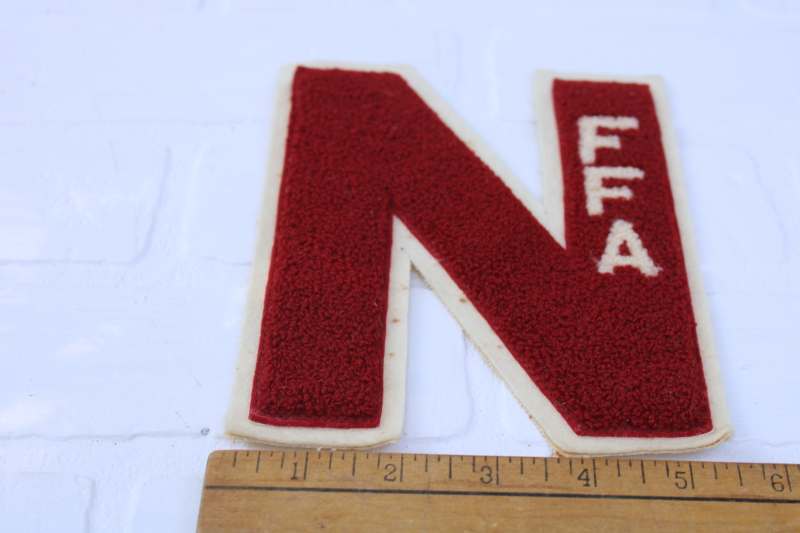 photo of 1940s 50s vintage FFA chenille letter N letterman varsity jacket sew on patch, Anthony Minneapolis label  #2