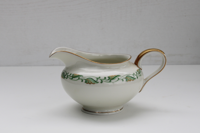 photo of 1940s 50s vintage Germany Baronet Augusta china creamer, cream pitcher w/ swags in holiday green gold #1