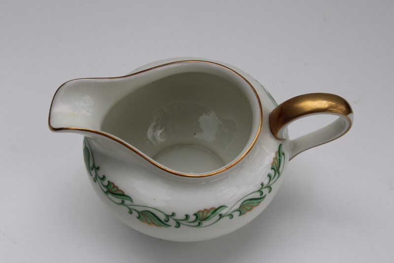 photo of 1940s 50s vintage Germany Baronet Augusta china creamer, cream pitcher w/ swags in holiday green gold #2