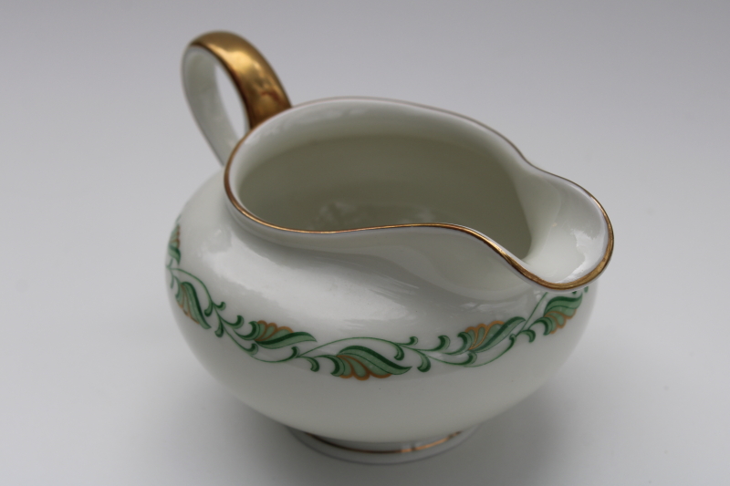 photo of 1940s 50s vintage Germany Baronet Augusta china creamer, cream pitcher w/ swags in holiday green gold #3