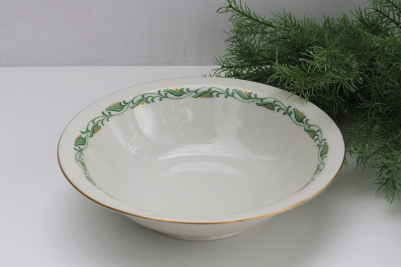 photo of 1940s 50s vintage Germany Baronet Augusta china, large round bowl, swags in holiday green gold #1