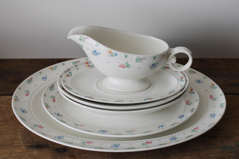 photo of 1940s 50s vintage Monticello Hall China, tiny flowers floral sprig dinnerware, platters & serving bowls  #3