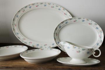 1940s 50s vintage Monticello Hall China, tiny flowers floral sprig dinnerware, platters & serving bowls 