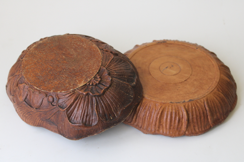 photo of 1940s 50s vintage Multi Products carved wood look bowls, nut bowl & flowers #4