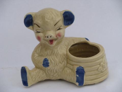 photo of 1940s - 50s vintage USA pottery animal planters, french poodle cart, laughing bears! #2