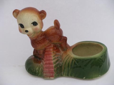 photo of 1940s - 50s vintage USA pottery animal planters, french poodle cart, laughing bears! #4