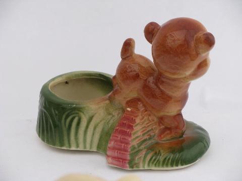 photo of 1940s - 50s vintage USA pottery animal planters, french poodle cart, laughing bears! #5