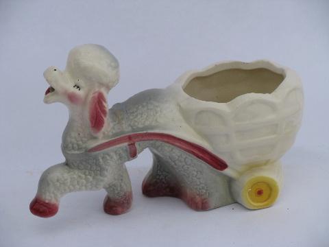 photo of 1940s - 50s vintage USA pottery animal planters, french poodle cart, laughing bears! #6