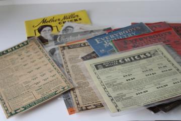 1940s 50s vintage chicken farm ephemera lot, Mother Miller baby chicks hatchery catalogs, old magazines 