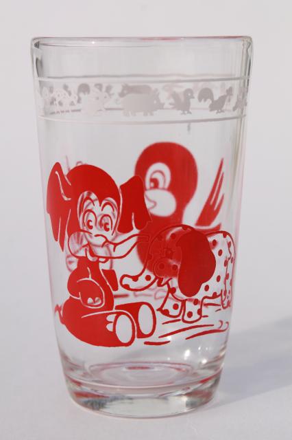 photo of 1940s 50s vintage child's milk or juice glass w/ baby birds & elephants print #2