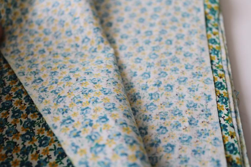 photo of 1940s 50s vintage cotton fabric, ditsy print tiny floral aqua green & yellow #2