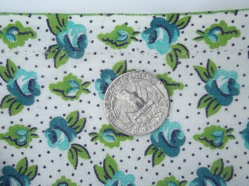 photo of 1940s 50s vintage cotton feed sack fabric, aqua blue roses print floral #2