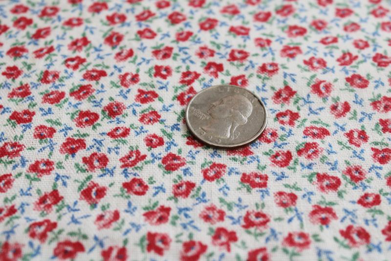 photo of 1940s 50s vintage cotton feed sack fabric, tiny print red & pink roses #2