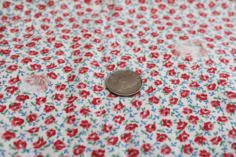 photo of 1940s 50s vintage cotton feed sack fabric, tiny print red & pink roses #4