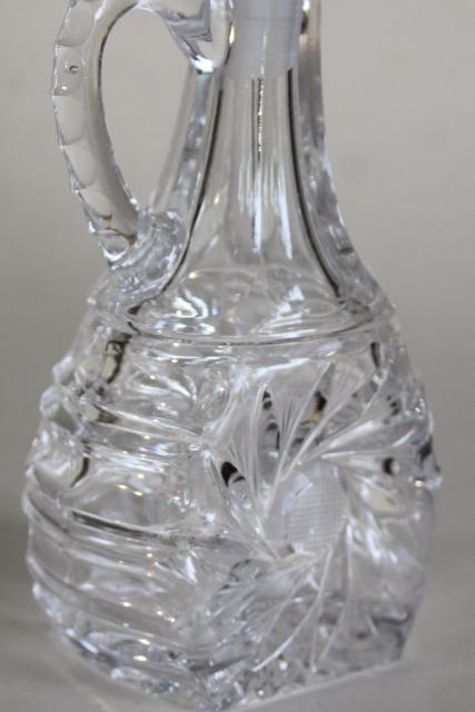 photo of 1940s 50s vintage cut lead crystal cruet bottle w/ stopper, Western Germany label #7