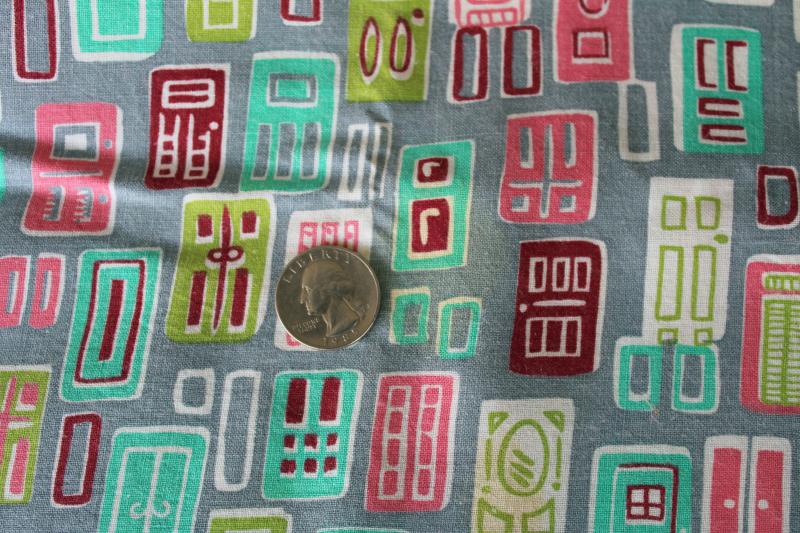 photo of 1940s 50s vintage doors doorways print cotton feedsack fabric grey pink seafoam green #6