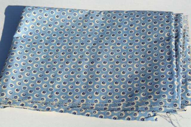 photo of 1940s 50s vintage fabric, cotton print flower dot retro polka dots blue & creamy white #3