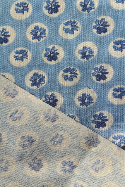 photo of 1940s 50s vintage fabric, cotton print flower dot retro polka dots blue & creamy white #4